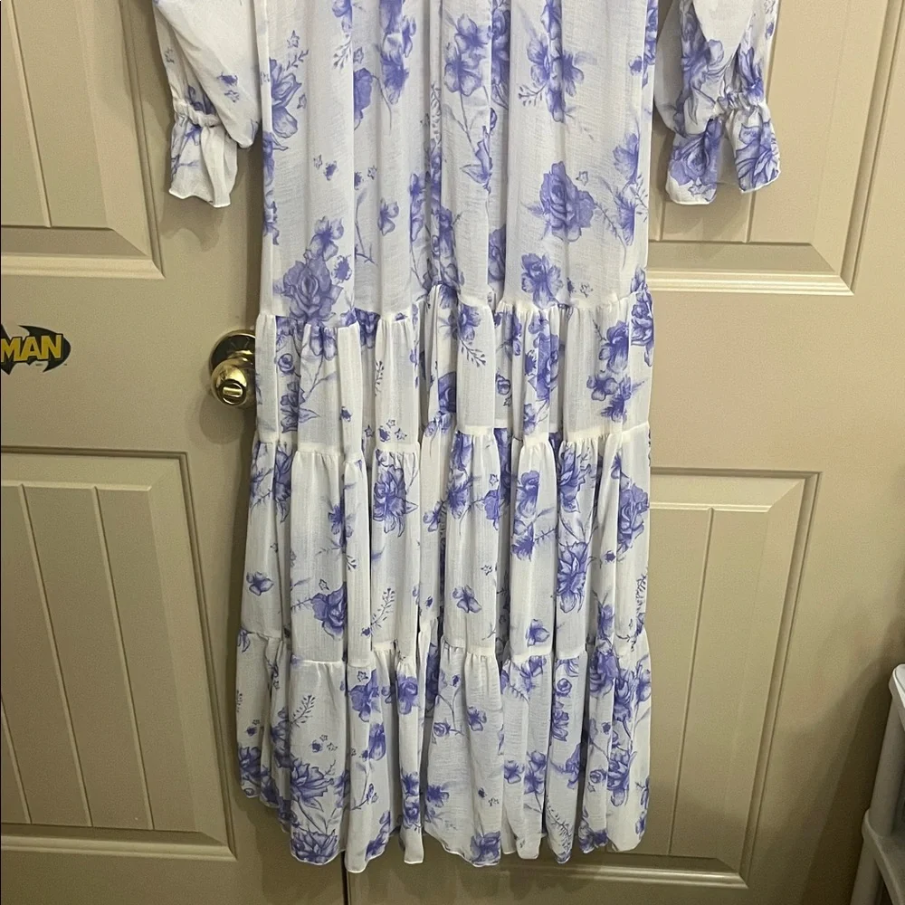 Free People Feeling Groovy White Maxi Dress with Purple Floral Motif - Picture 7 of 8